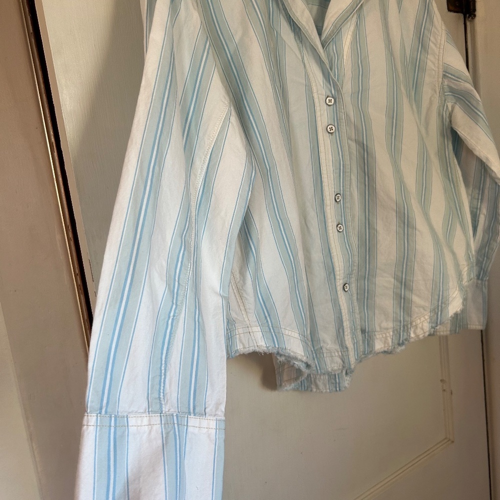 We The Free Button Down Striped Light Blue White Kelia Trapeze Boho Shirt Medium - Picture 9 of 16